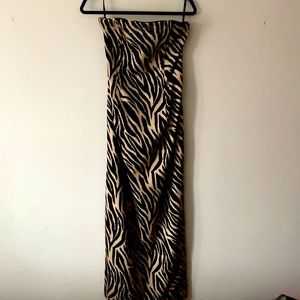 Strapless zebra print sparkly Evening dress.